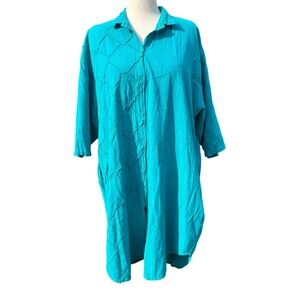 Vts 90s  Wms Sz XL Cotton Gauze Tunic Cover Up Button Down Patchwork Detail Boho